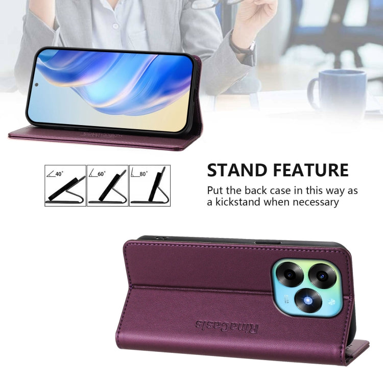 Funda de Cuero Rfid para Teléfono Itel S23+ Rc01 con Doble Pliegue y Succión Magnética (Violeta)