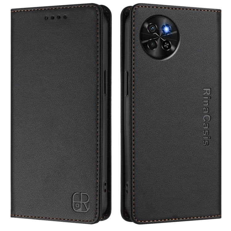 Funda de Cuero Rfid para Teléfono Itel S23/S665L Rc01 con Doble Pliegue y Succión Magnética (Azul Oscuro)