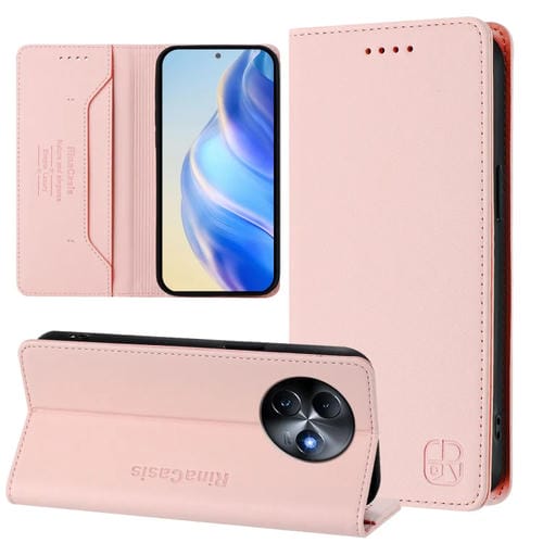 Funda de Cuero Rfid para Teléfono Itel S24 Rc01 con Doble Pliegue y Succión Magnética (Rosa)