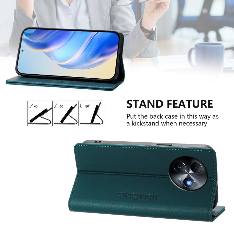 Funda de Cuero Rfid con Doble Pliegue y Succión Magnética para Teléfono Itel S24 Rc01 (Verde Oscuro)