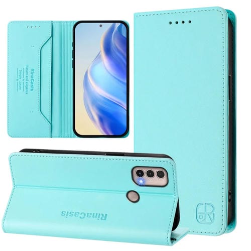 Funda de Cuero con Doble Pliegue y Succión Magnética para Motorola Moto E40/E30/E20 Rc01 (Verde Menta)