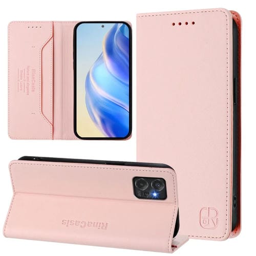 Funda de Cuero Motorola Moto G Power 2023 Rc01 con Doble Pliegue y Succión Magnética (Rosa)