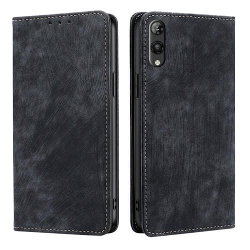 Funda de Cuero Magnética con Cepillo Antirrobo RFID para Rakuten Hand 5G (Negra)