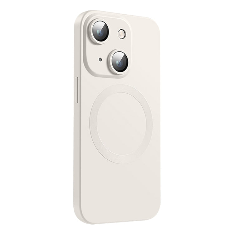 Funda de Silicona Líquida Magsafe para iPhone 15 Plus con Textura de Cd (Blanca)