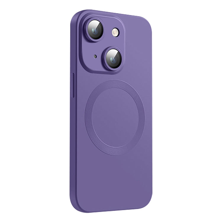 Funda de Silicona Líquida Magsafe para iPhone 15 Plus Textura de Cd (Morado Oscuro)