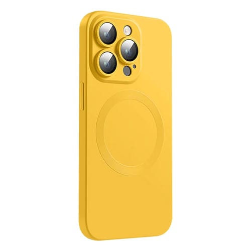 Funda de Silicona Líquida Magsafe para iPhone 15 Pro con Textura de Cd (Amarillo Limón)