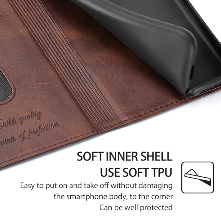 Funda de Cuero Textura de Vaca con Cierre Magnético para Sony Xperia 1 Vi (Marrón Oscuro)