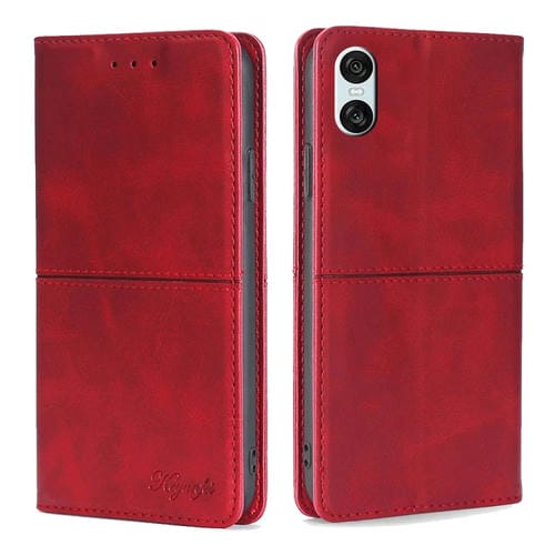 Funda de Cuero Magnética Textura de Vaca para Sony Xperia 10 Vi (Roja)
