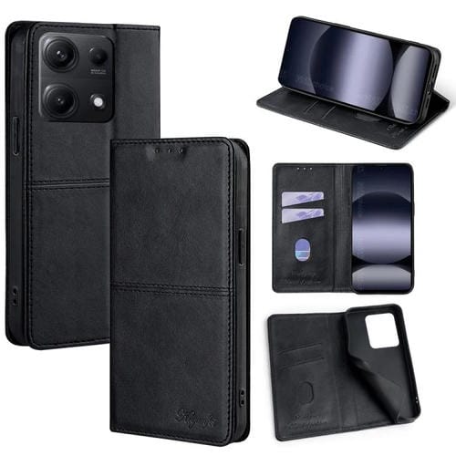 Funda de cuero magnético con textura de vaca para Redmi Note 14S 4G (negro)