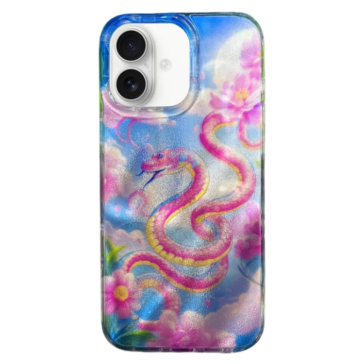 Funda TPU Doble Capa iPhone 16 Patrón Imd Serpiente Roja Flores Chinas