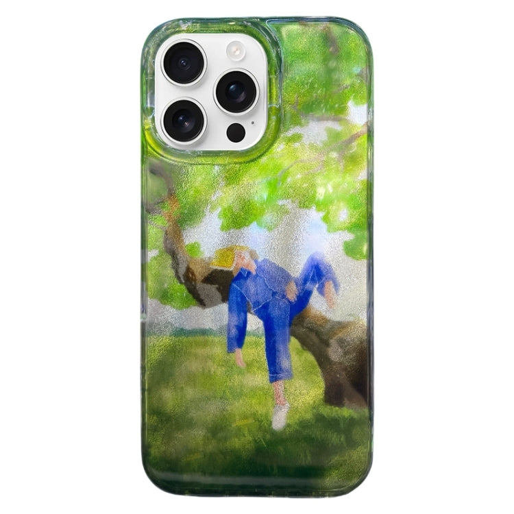 Funda de Teléfono TPU Doble Capa iPhone 15 Pro Max (Pintura Abstracta Acostada Sobre Un Árbol)