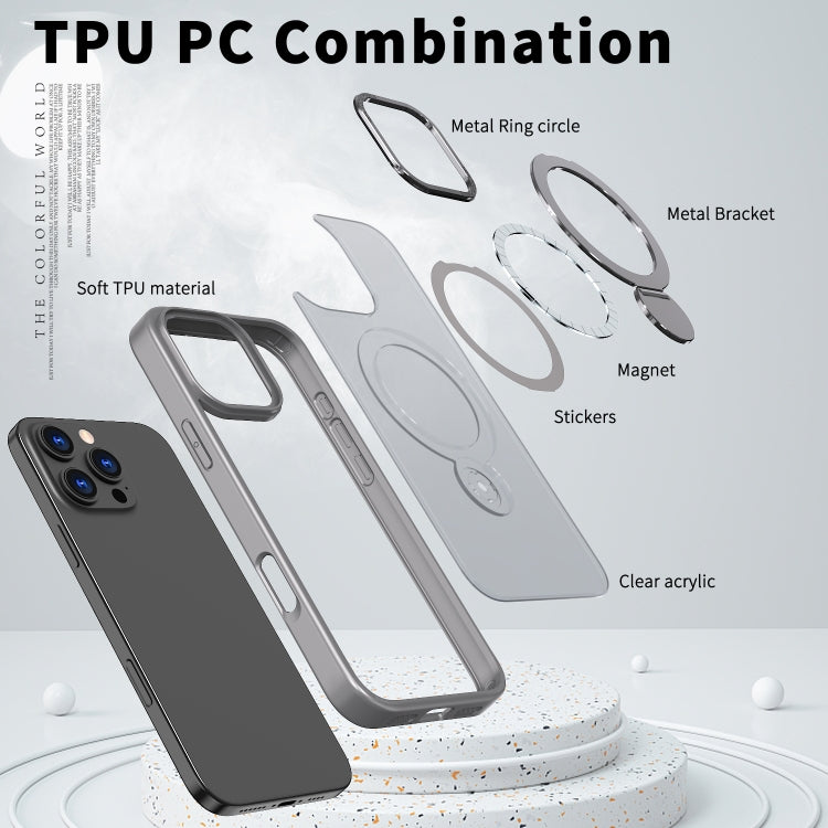 Estuche para Teléfono Wing Series Gen2 con Soporte de Anillo de Metal Magsafe para iPhone 15 Pro Max (Gris Titanio)