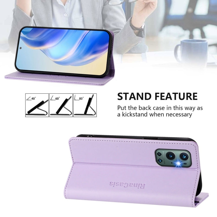 Funda de Cuero con Doble Pliegue y Succión Magnética para OnePlus 9 Pro Rc01 (Morado Claro)