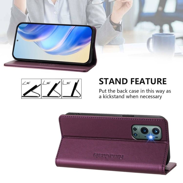 Funda de Cuero con Doble Pliegue y Succión Magnética Rfid para OnePlus 9 Pro Rc01 (Violeta)