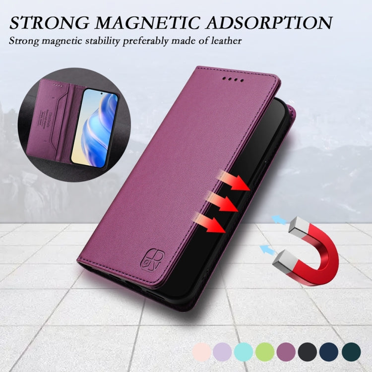 Funda de Cuero con Doble Pliegue y Succión Magnética Rfid para OnePlus 9 Pro Rc01 (Violeta)