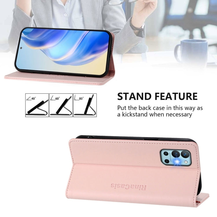 Funda de Cuero con Doble Pliegue y Succión Magnética para OnePlus 9R y 8T Rc01 (Rosa)