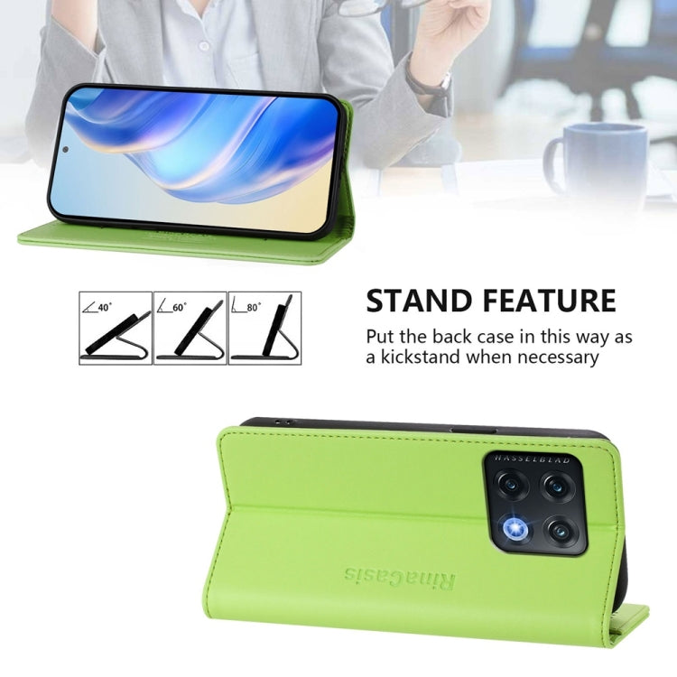 Funda de Cuero con Doble Pliegue y Succión Magnética RFID para OnePlus 10 Pro Rc01 (Verde Hierba)
