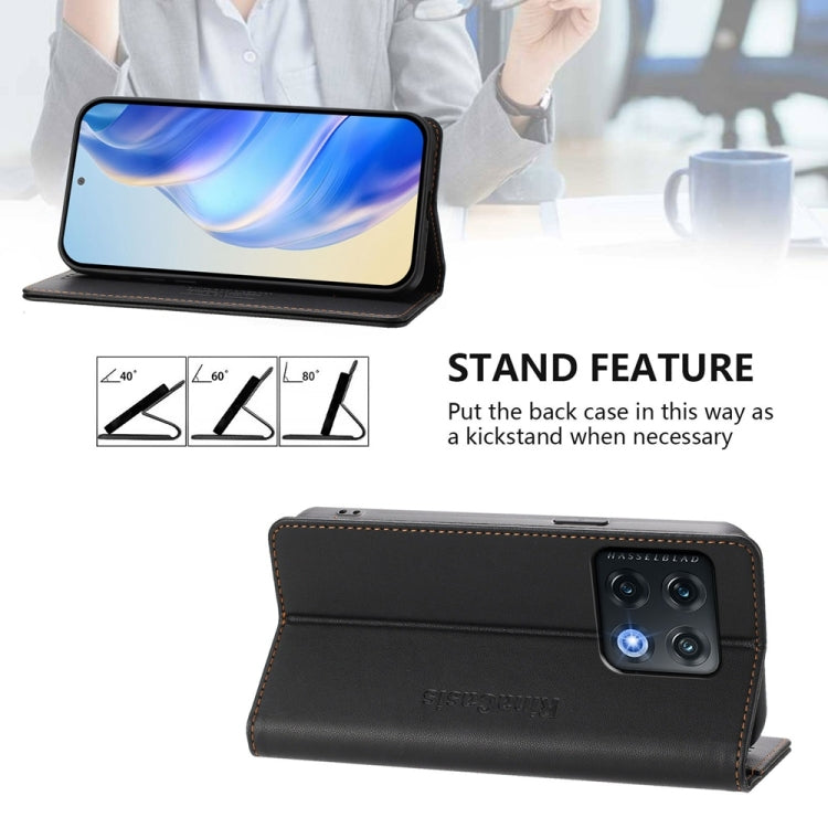 Funda de Cuero con Doble Pliegue y Succión Magnética Rfid para OnePlus 10 Pro Rc01 (Negra)