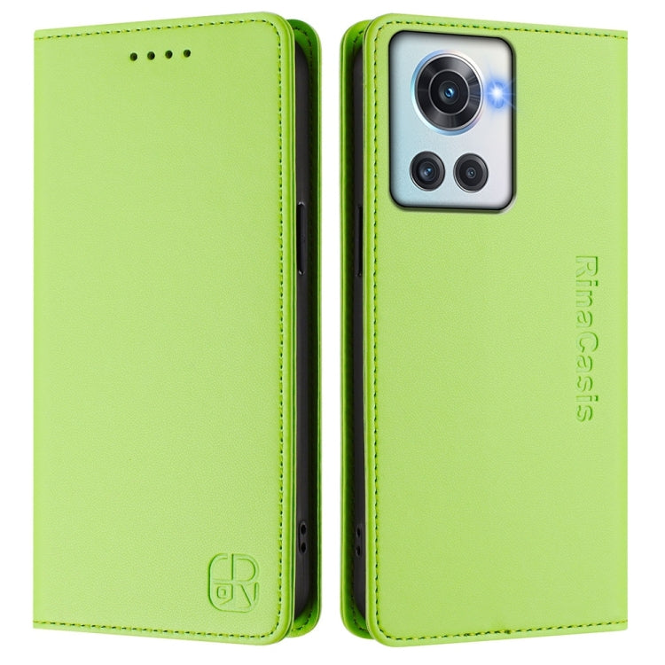 Funda de Cuero con Doble Pliegue y Succión Magnética RFID para OnePlus 10R OnePlus Ace Rc01 (Verde Hierba)