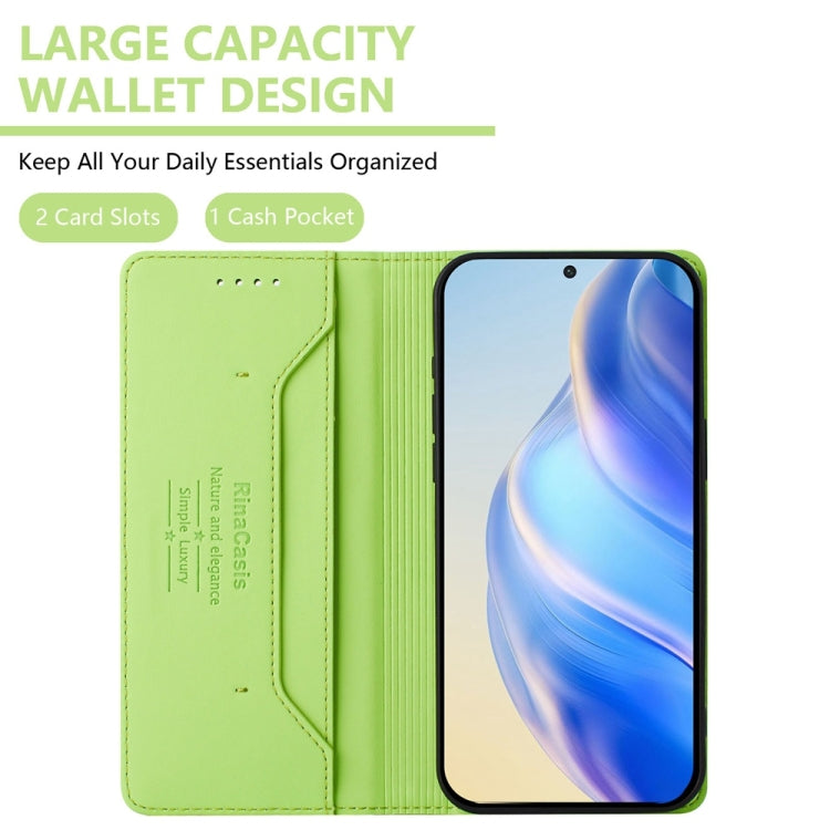 Funda de Cuero con Doble Pliegue y Succión Magnética RFID para OnePlus 10R OnePlus Ace Rc01 (Verde Hierba)