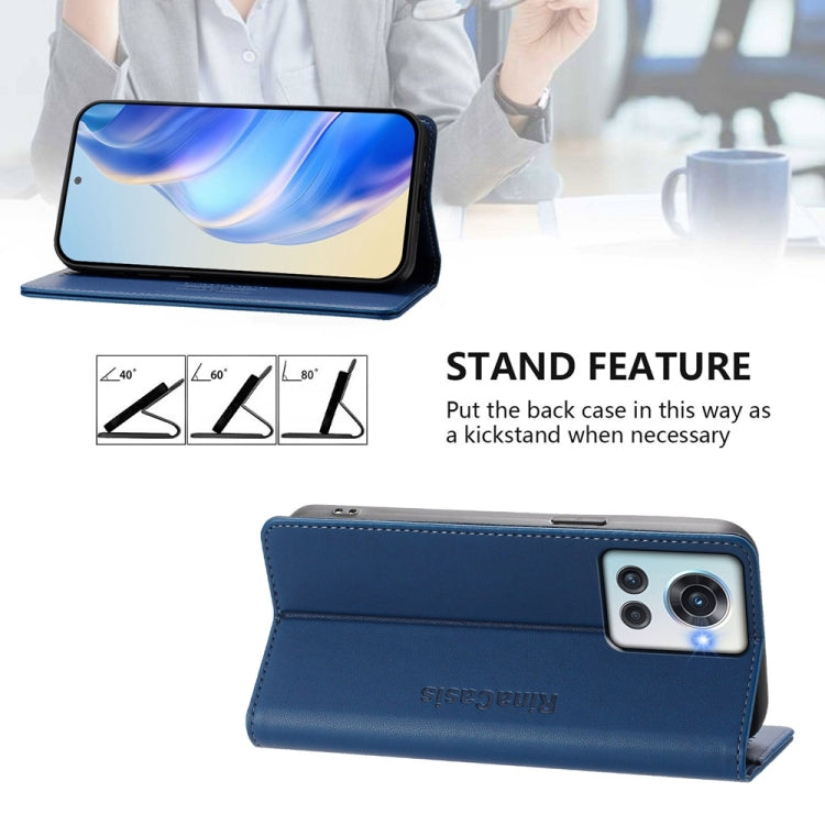 Funda de Cuero con Doble Pliegue y Succión Magnética RFID para OnePlus 10R OnePlus Ace Rc01 (Azul Oscuro)