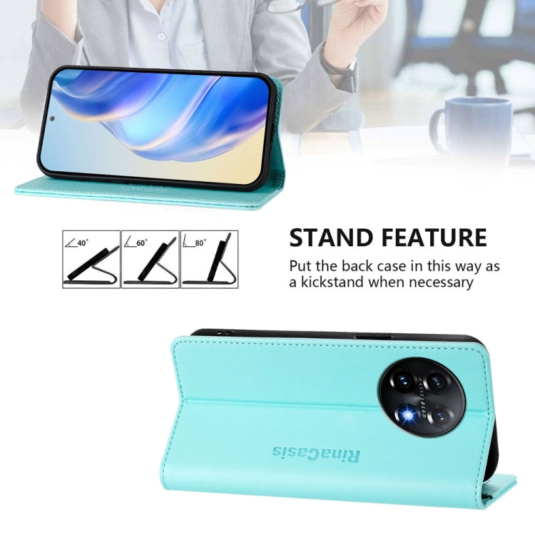 Funda de Cuero con Doble Pliegue y Succión Magnética RFID para OnePlus 11 Rc01 (Verde Menta)