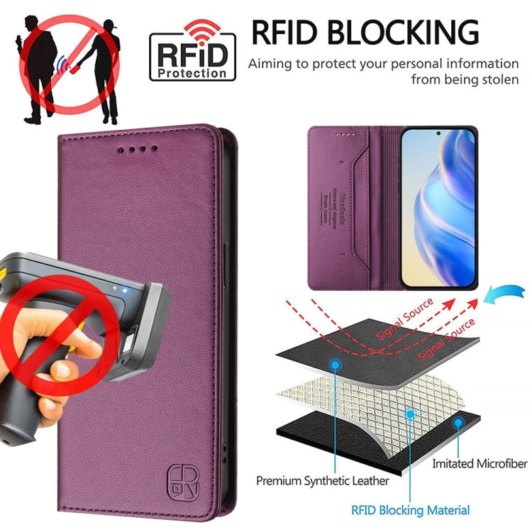 Funda de Cuero con Doble Pliegue y Succión Magnética Rfid para OnePlus 11 Rc01 (Violeta)