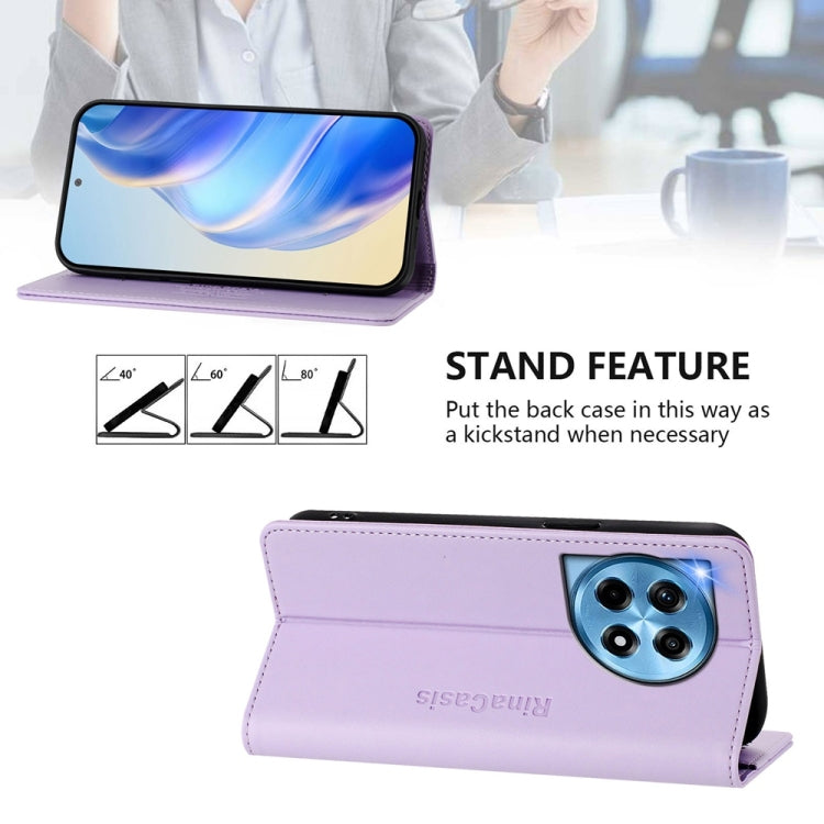Funda de Cuero con Doble Pliegue y Succión Magnética RFID para OnePlus 12 Global Rc01 (Morado Claro)
