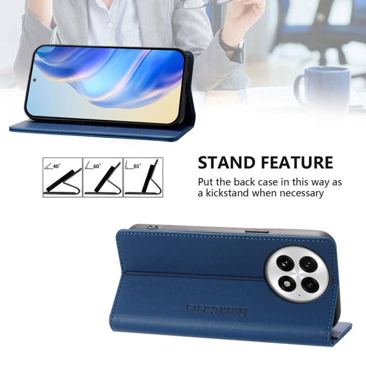 Funda de Cuero con Doble Pliegue y Succión Magnética RFID para OnePlus 13 Rc01 (Azul Oscuro)