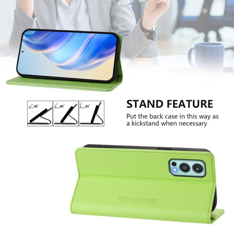 Funda de Cuero con Doble Pliegue y Succión Magnética Rfid para OnePlus Nord 2 5G Rc01 (Verde Hierba)