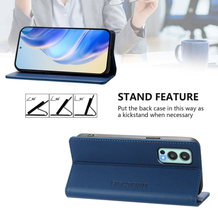 Funda de Cuero con Doble Pliegue y Succión Magnética para OnePlus Nord 2 5G Rc01 (Azul Oscuro)