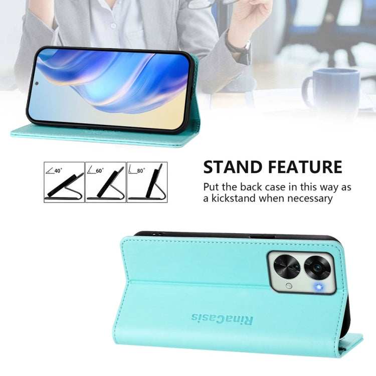Funda de Cuero con Doble Pliegue y Succión Magnética Rfid para OnePlus Nord 2T Rc01 (Verde Menta)