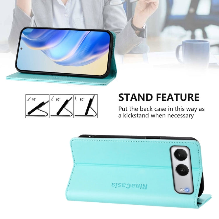 Funda de Cuero con Doble Pliegue y Succión Magnética Rfid para OnePlus Nord 4 Rc01 (Verde Menta)
