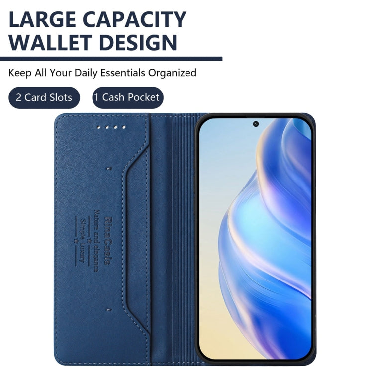 Funda de Cuero con Doble Pliegue y Succión Magnética RFID para OnePlus Nord 4 Rc01 (Azul Oscuro)