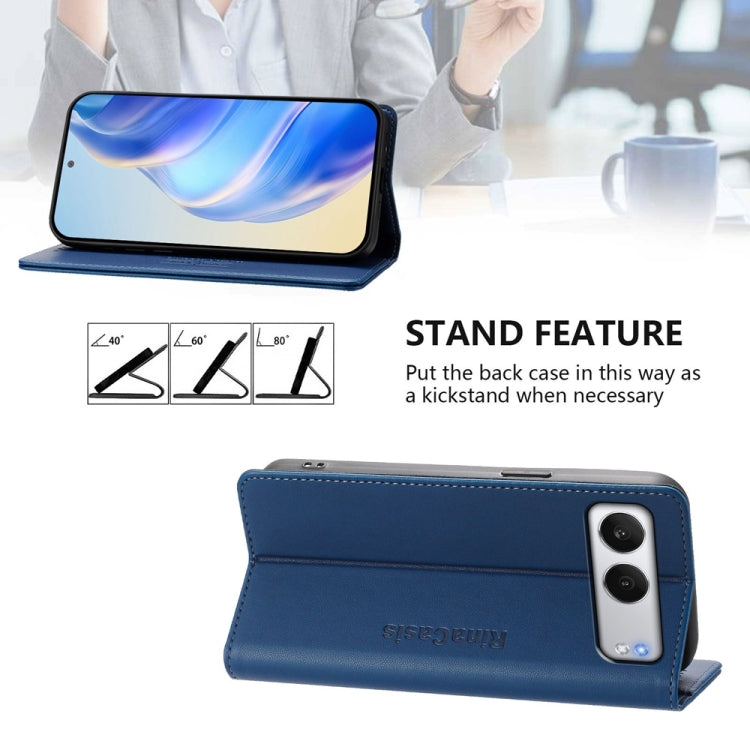 Funda de Cuero con Doble Pliegue y Succión Magnética RFID para OnePlus Nord 4 Rc01 (Azul Oscuro)