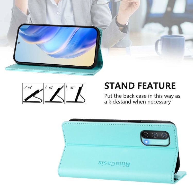 Funda de Cuero con Doble Pliegue y Succión Magnética Rfid para OnePlus Nord Ce 5G Rc01 (Verde Menta)
