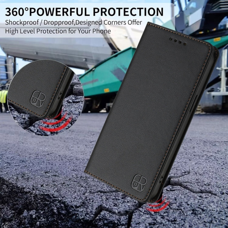 Funda de Cuero con Doble Pliegue y Succión Magnética RFID para OnePlus Nord CE 5G RC01 (Negro)