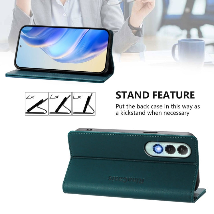 Funda de Cuero con Doble Pliegue y Succión Magnética RFID para OnePlus Nord CE4 RC01 (Verde Oscuro)