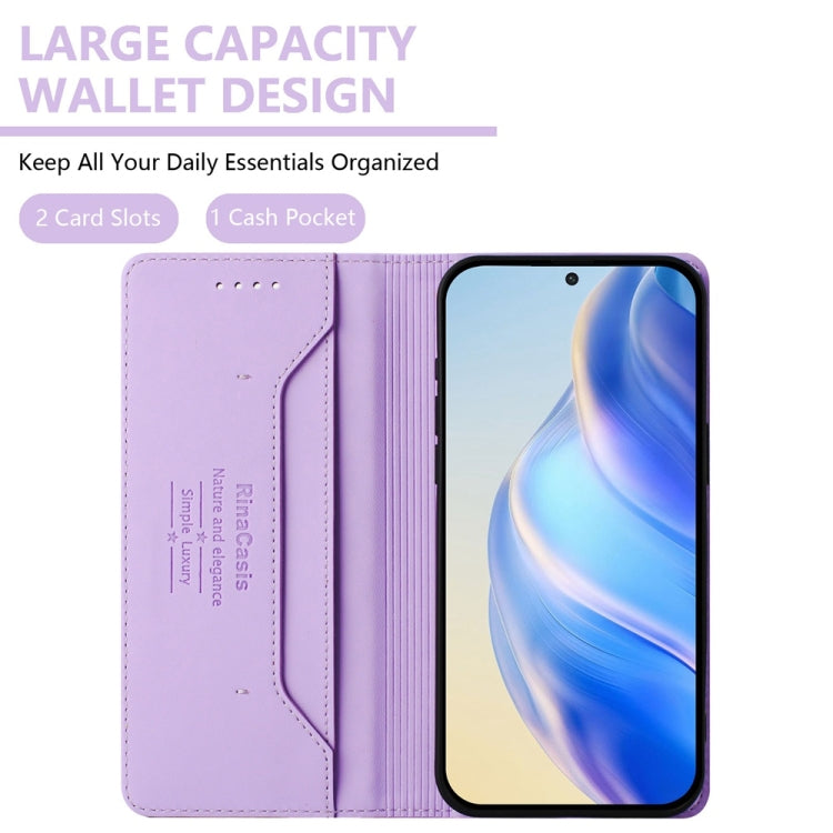Funda de Cuero con Doble Pliegue y Succión Magnética RFID para OnePlus Nord N300 Rc01 (Morado Claro)