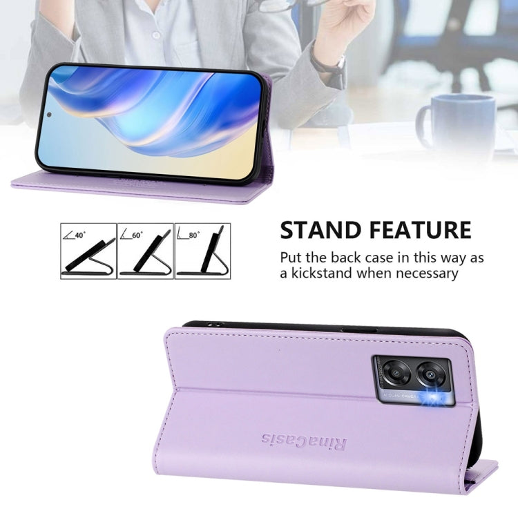 Funda de Cuero con Doble Pliegue y Succión Magnética RFID para OnePlus Nord N300 Rc01 (Morado Claro)