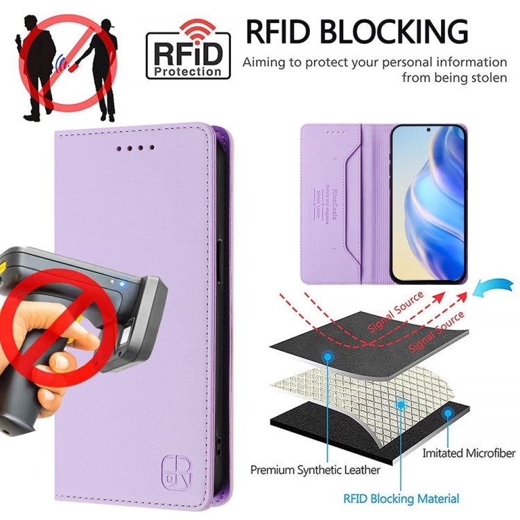 Funda de Cuero con Doble Pliegue y Succión Magnética RFID para OnePlus Nord N300 Rc01 (Morado Claro)