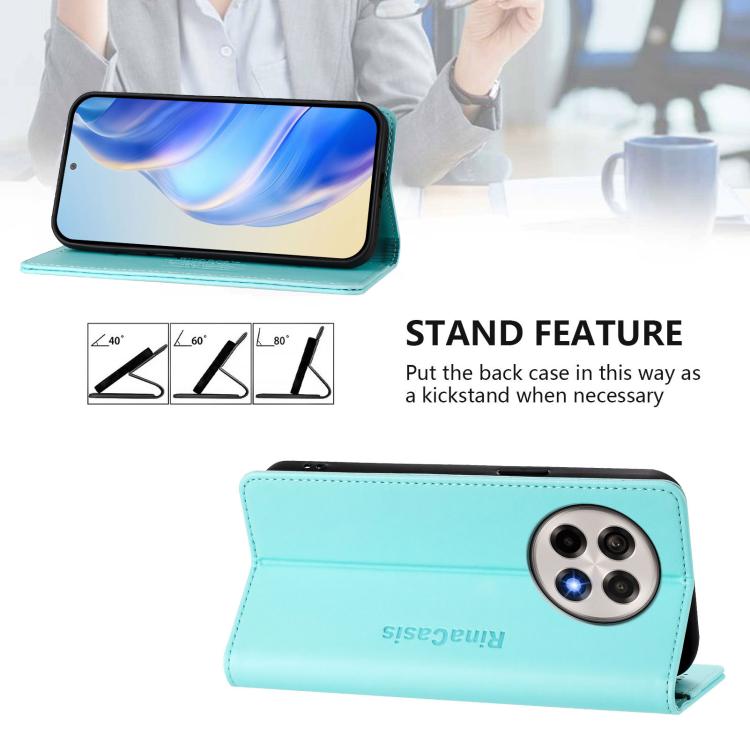 Funda de Cuero OnePlus 13R Ace 5 Ace 5 Pro Rc01 Doble Pliegue Succión Magnética (Verde Menta)