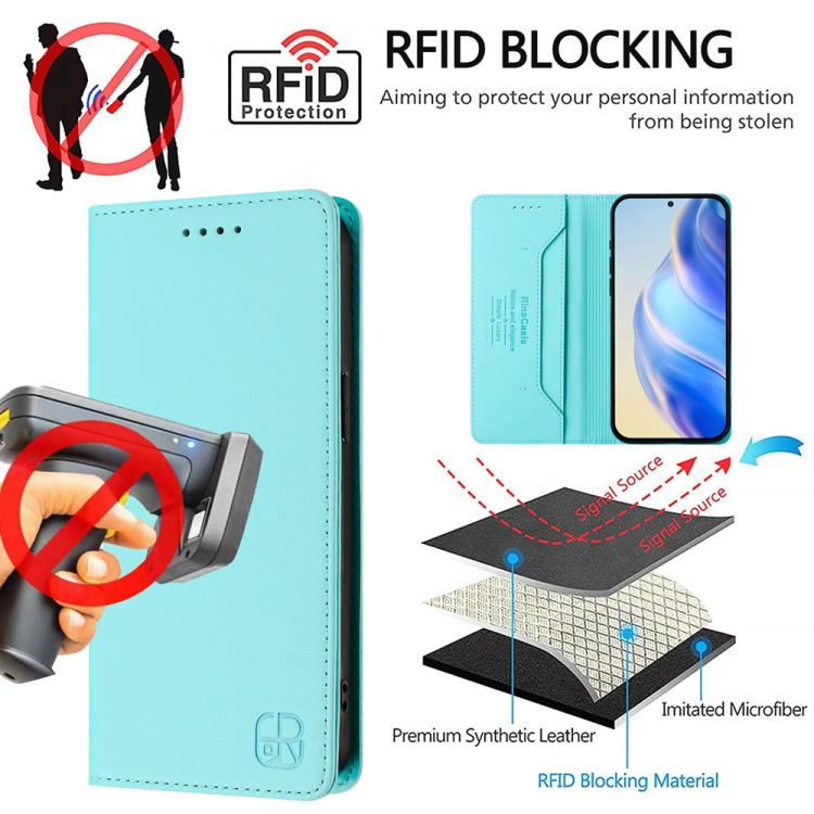 Funda de Cuero OnePlus 13R Ace 5 Ace 5 Pro Rc01 Doble Pliegue Succión Magnética (Verde Menta)