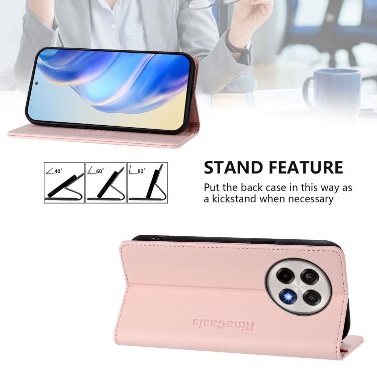 Funda de Cuero con Doble Pliegue y Succión Magnética para OnePlus 13R Ace 5 Ace 5 Pro Rc01 (Rosa)