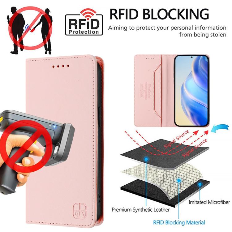 Funda de Cuero con Doble Pliegue y Succión Magnética para OnePlus 13R Ace 5 Ace 5 Pro Rc01 (Rosa)