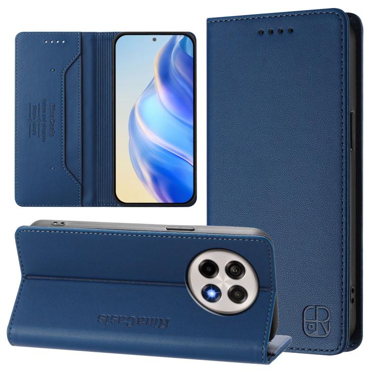 Funda de Cuero con Doble Pliegue y Succión Magnética para OnePlus 13R Ace 5 Ace 5 Pro Rc01 (Azul Oscuro)