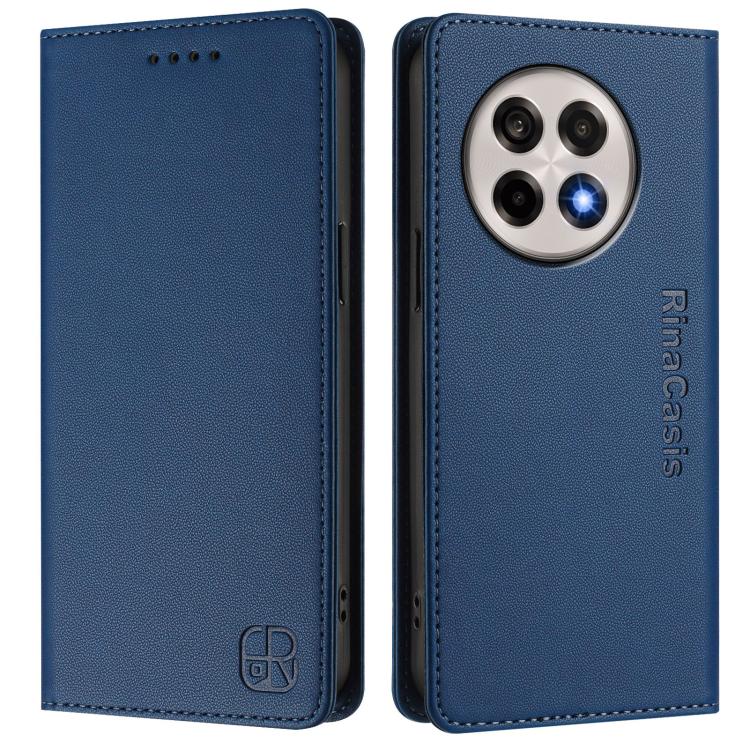 Funda de Cuero con Doble Pliegue y Succión Magnética para OnePlus 13R Ace 5 Ace 5 Pro Rc01 (Azul Oscuro)