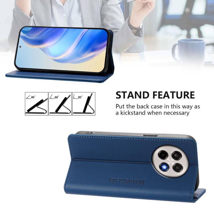Funda de Cuero con Doble Pliegue y Succión Magnética para OnePlus 13R Ace 5 Ace 5 Pro Rc01 (Azul Oscuro)