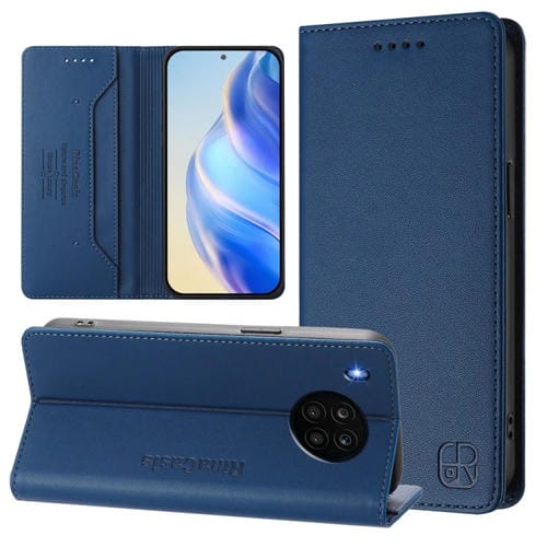 Funda de Cuero con Doble Pliegue y Succión Magnética Rfid para Honor 50 Lite Rc01 (Azul Oscuro)