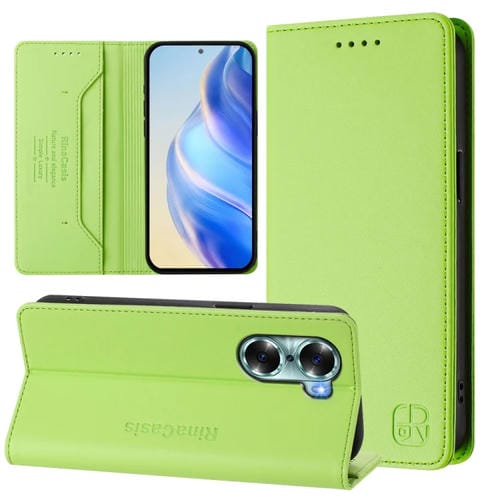Funda de Cuero con Doble Pliegue y Succión Magnética RFID para Honor 60 Rc01 (Verde)